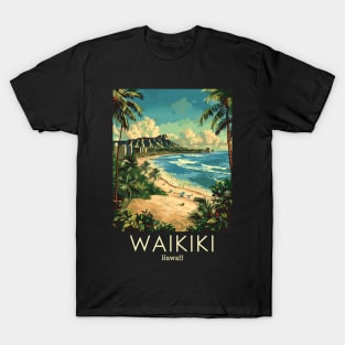 A Vintage Travel Illustration of Waikiki - Hawaii T-Shirt